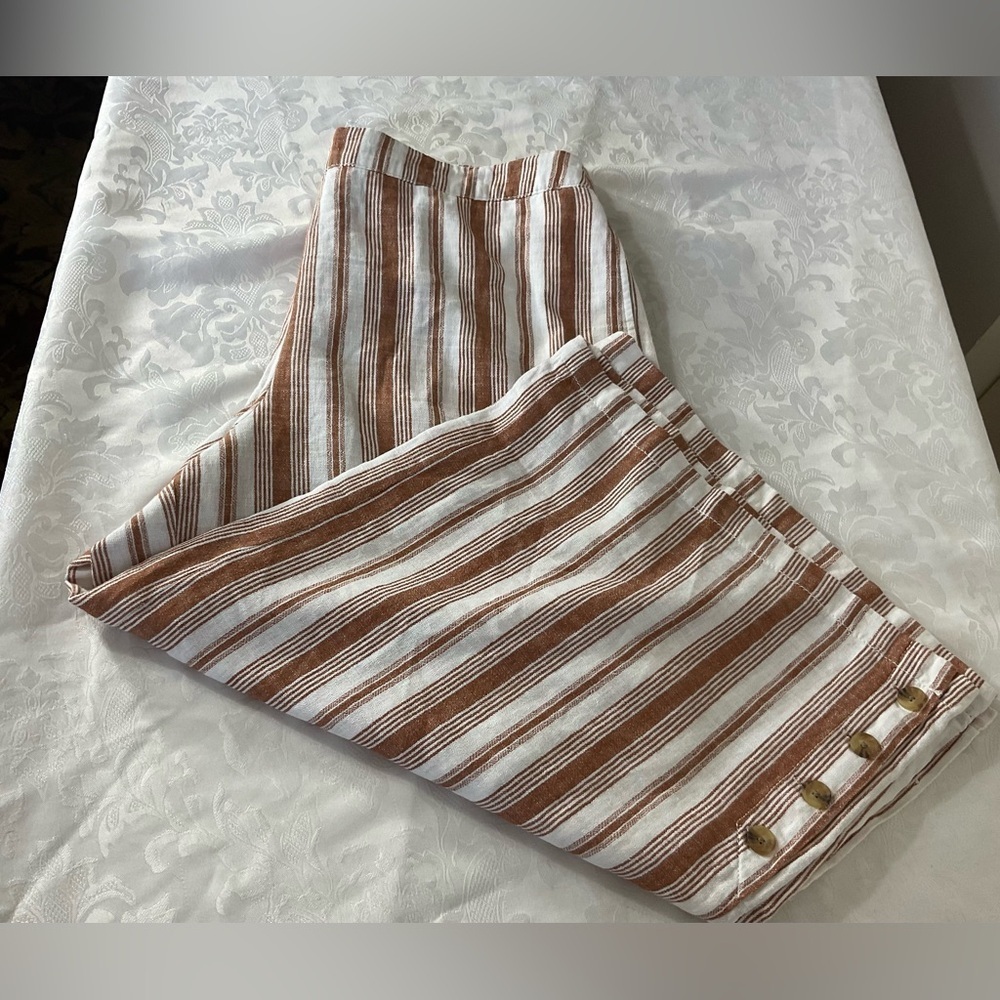 A New Approach ANA striped cropped Wide Leg Linen elastic waist pants Size XL